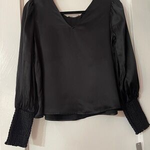 Chic Black Women's Blouse with Smocked Sleeves